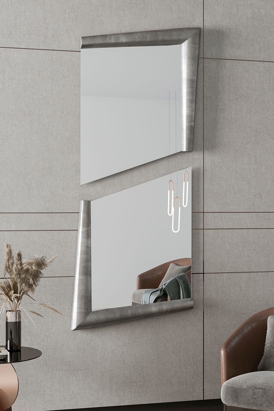 3J Group Specchio irregolare da parete asimmetrico in ferro incorniciato  con design a ghiaia, unico specchio irregolare per decorazione da parete